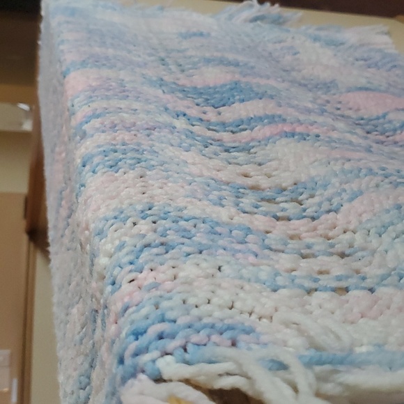 New Unused Vintage Crocheted Baby Afghan/Blanket, Pink,Blue,White, 50x45, Gorg! - Picture 8 of 13